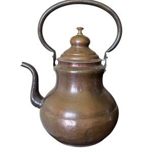 Antique Copper Kettle Brevete GP Tea Coffee Pot #5 Primitive Aged Patina Rustic
